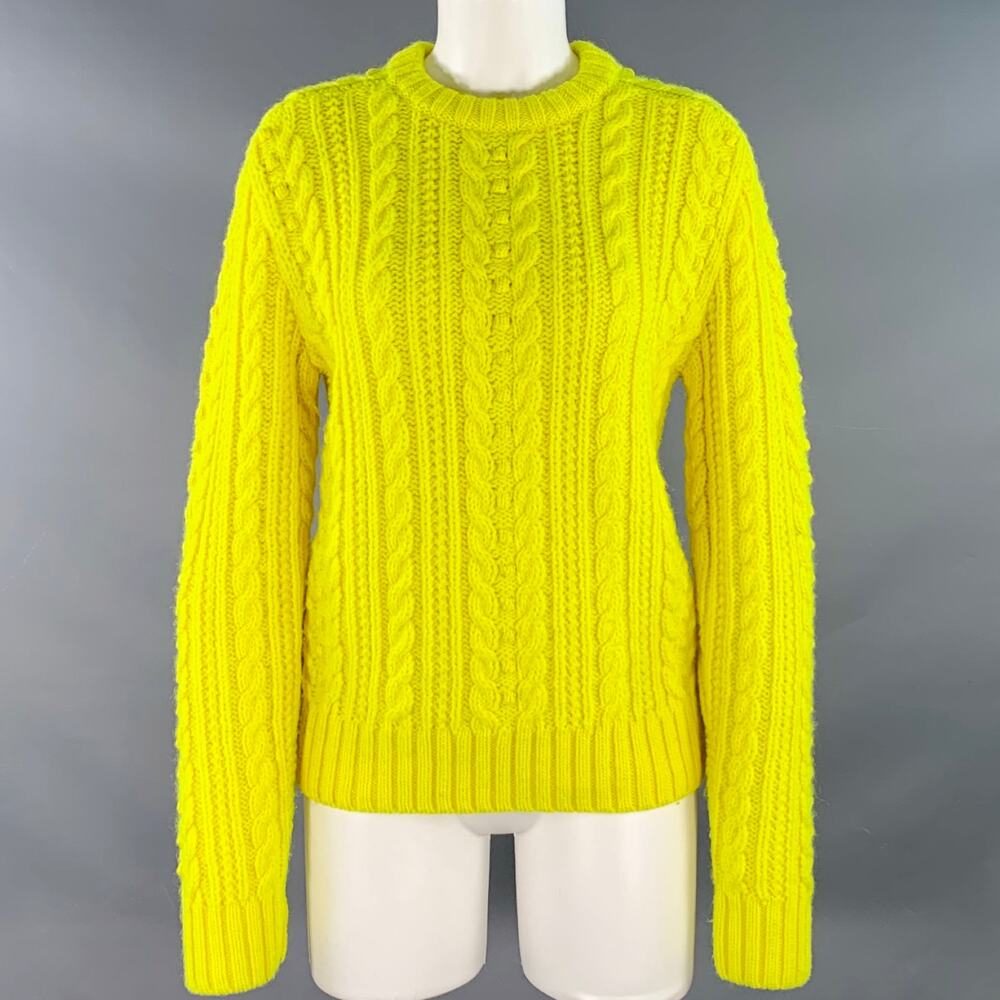 PHILOSOPHY di LORENZO SERAFINI Size S Yellow Cable Knit Crew Neck Sweater
